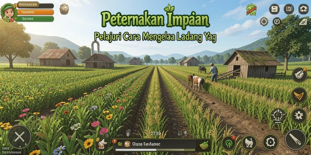 Tangkapan layar utama 2739 menampilkan suasana pertanian yang menakjubkan di tengah ladang hijau.