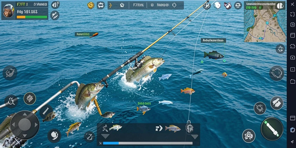 Screenshot utama F7F7 menunjukkan gameplay menarik saat memancing.