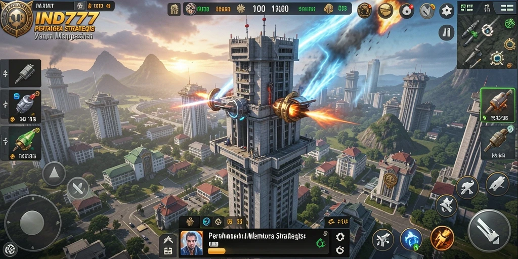 Screenshot gameplay menampilkan strategi Tower Defense yang mendebarkan.