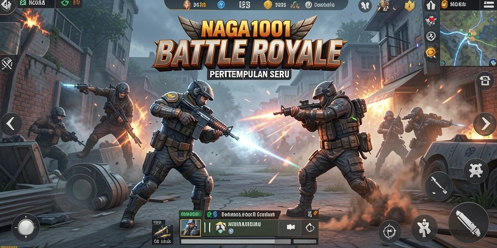 Screenshot NAGA1001 menampilkan aksi pertempuran Battle Royale yang intens.