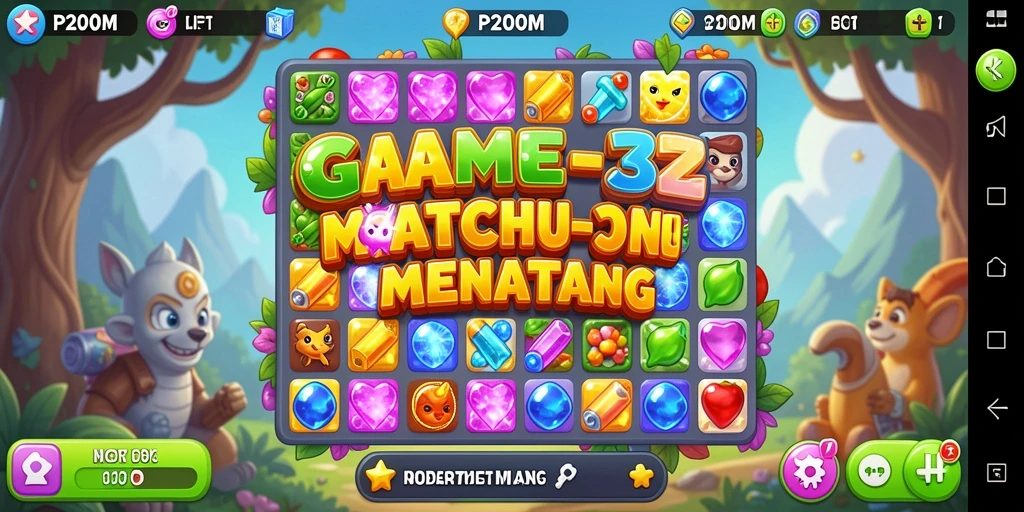 Menampilkan gameplay seru dari P200M dengan permata berwarna.