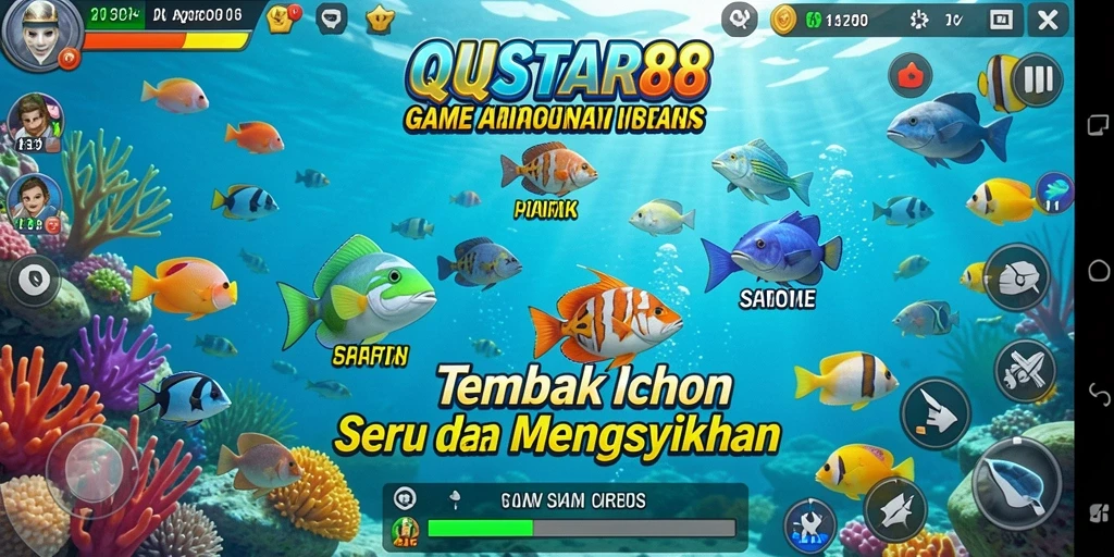 Tampilan gameplay seru dalam QQSTAR88, menampilkan aksi menembak ikan.