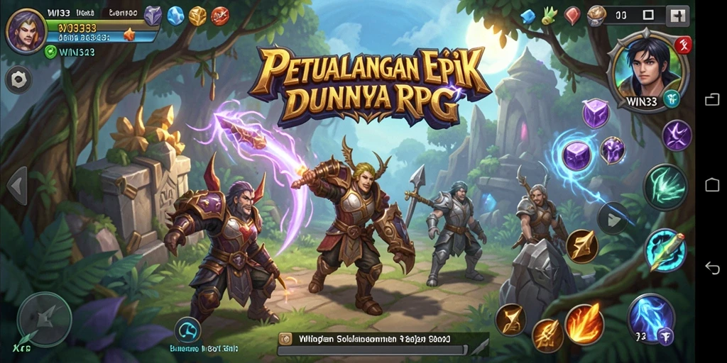 Screenshot gameplay WIN33 menampilkan pertarungan epik dan petualangan menarik.
